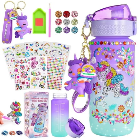 Decorate Your Own Water Bottle for Girls, Gifts for 5 6 7 8 9 Year Old Girls, Unicorn Painting Craft Girls Birthday Gifts, Unicorn Themed Craft Kits for Girls Ages 6-12