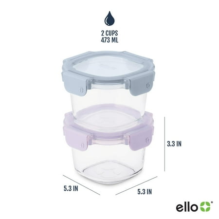 Ello Color Lock Clear Glass Leak-Proof Food Storage Container (2 Count)