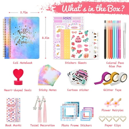 DIY Journal Kit for Girls - DIY Journal Set for Tween & Teen Girls, Gifts for Girls Stationery Set, Scrapbook & Diary Supplies Set, Journaling Art Crafts Kit