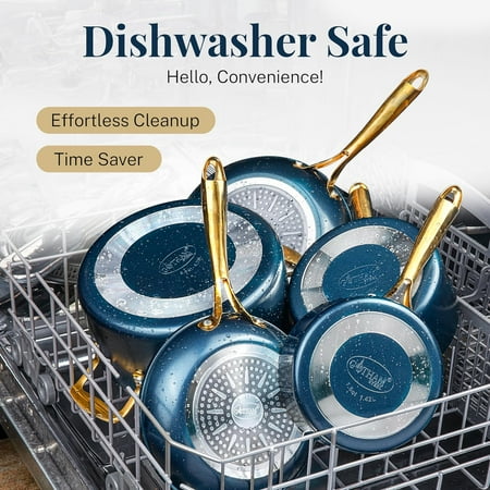 Gotham Steel 12 Piece Pots and Pans Nonstick Set Ceramic Cookware Kitchen Set, With Frying Skillet, Saucepan | Navy Cream