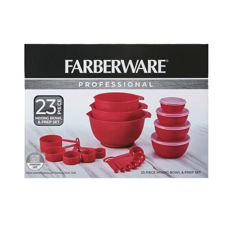 Farberware Pro 23 Piece Plastic Baking Set with Mixing Bowls, Red