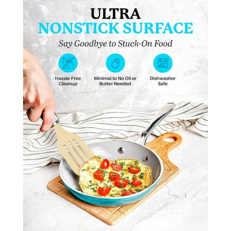 Gotham Steel 12 Piece Pots and Pans Nonstick Set Ceramic Cookware Kitchen Set, With Frying Skillet, Saucepan, Aqua Blue