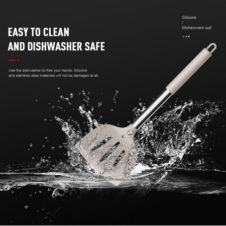 Silicone Cooking Utensils Set - Heat Resistant Stainless Steel Kitchen Utensils, Baking Tools Kitchen Gadgets,Turner, Tongs,Spatula,Spoon,Brush,Whisk,Non-Stick, Dishwasher Safe,BPA FREE (Khaki)