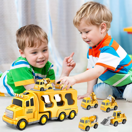 PayUSD Construction Toddler Truck Toys for 3 4 5 6 Year Old Boys 5-in-1 Friction Power Vehicle Car Toy for Toddlers 1-3 Carrier Truck Toys for Kids 3-5 Christmas Birthday Gifts for Girls Age 3-9