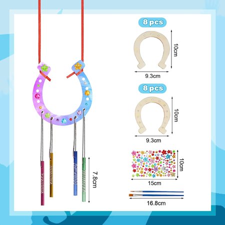 16 Pack Wind Chime Kit for Kids Make Your Own Horseshoe Wind Chime Wooden Arts and Crafts for Girls Boys Ornaments DIY Coloring Horseshoes Craft for Art Activity Birthday Supplies