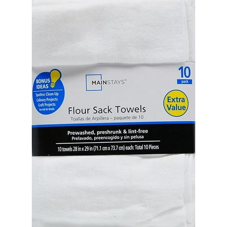 Mainstays 10-Piece Flour Sack Kitchen Towel Set, White