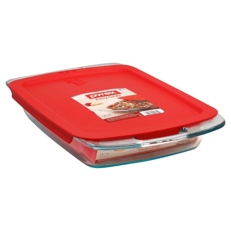 Pyrex Easy Grab Glass Baking Dish with Red Lid, 3-Quart