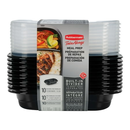 Rubbermaid TakeAlongs, 3.7 Cups, Meal Prep Food Storage Container with Built-In Divider (Includes 10 Containers + 10 Lids)