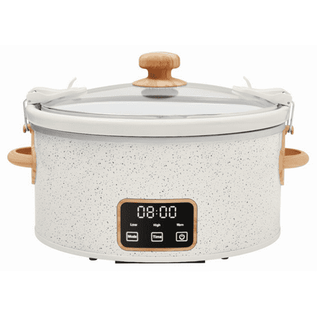 The Pioneer Woman 6 Qt Digital Slow Cooker with Locking Lid, Linen Speckle, Off-White