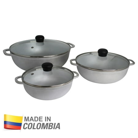Imusa Basic Caldero Set, 3-Piece Cast Aluminum Cookware Set, Natural Finish, Oven Safe
