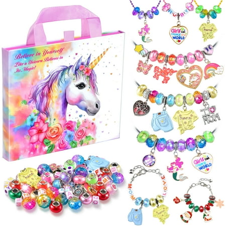 Girls Charm Bracelet Making Kit, Unicorn Birthday Christmas Gifts for Girl Age 8 9 10 11 12 Year Old Teenage Girls Toys, DIY Arts and Craft Kits for Kids Girls, Jewelry Making Kit for Preteen Girls