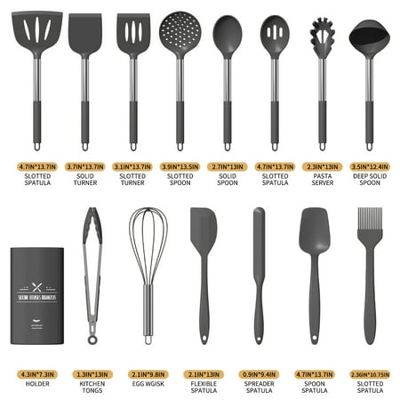 Silicone Cooking Utensil Set, 30 Pcs Kitchen Utensils Cooking Utensils Set, Food Grade Silicone Spatula Set, Non-stick Heat Resistant Silicone Cookware with Strong Stainless Steel Handle, Gray, Gray