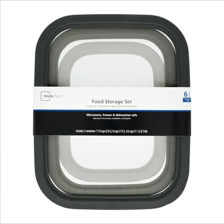 Mainstays Plastic Durable Food Storage Container Set, Gray, 6 PiecesGray,