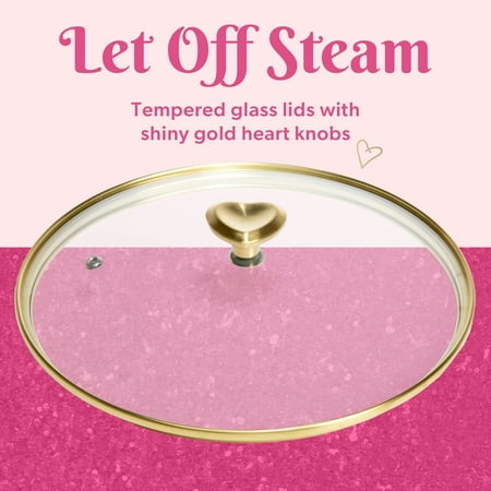 Paris Hilton Clean Ceramic Nonstick Cast Aluminum Cookware Set with Heart Knobs, Iridescent White, Other