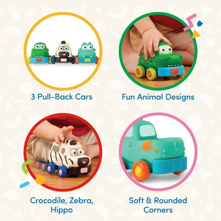 Battat Safari Speedsters 3 Pull-Back Animal Cars, Play Vehicles Baby and Toddler Toys
