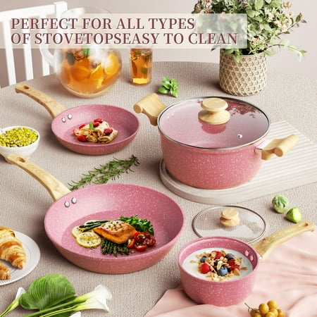 Innerwell 8 Pcs Nonstick Cookware Set Granite Stone Kitchen Frying Pan Set Cookware with Stay Cool Handles