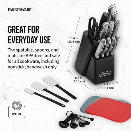 Farberware Classic 22 Piece Stamped Stainless Steel Knife Set and Utensil Set