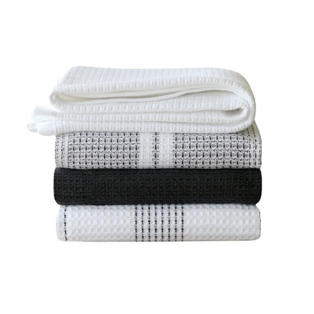 Better Homes & Gardens 4 Piece Waffle Kitchen Towel, Rich Black, Black