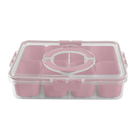 Cook With Color 8-Compartment Snackle Box, Charcuterie Container, Divided Serving Tray with Lid & Handle, PinkPink,