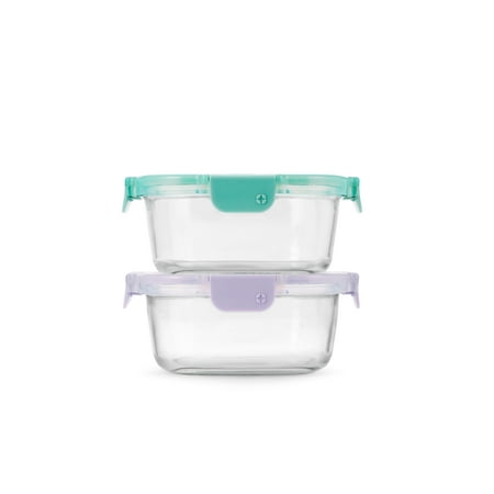 Ello Color Lock 3.4-Cup Round Glass Food Storage Container, 2pk
