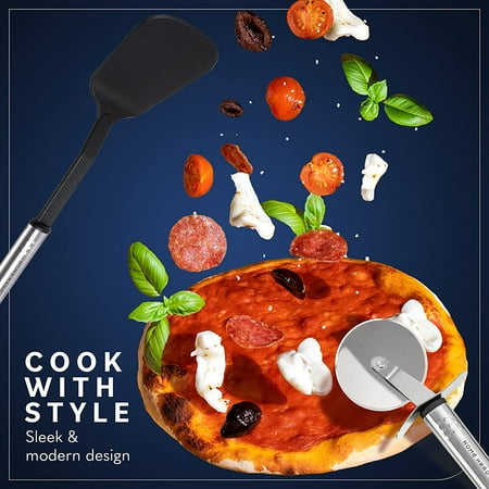 Home Hero 25 Pcs Silicone Spatula Kitchen Utensils Set - Stainless Steel and Nylon, Black, Black, Nylon