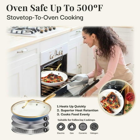 Gotham Steel 12 Piece Pots and Pans Nonstick Set Ceramic Cookware Kitchen Set, With Frying Skillet, Saucepan | Navy Cream