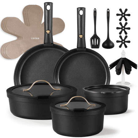 Carote Nonstick Cookware Sets, 19 Pcs Non Stick Pots and Pans Set with Removable Handle, BlackBlack, 20pcs,