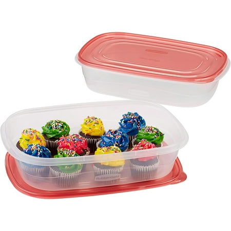 Rubbermaid TakeAlongs, 1 Gallon, 2 Packs, Red, Large Rectangular Plastic Food Storage ContainersRed,