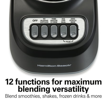 Hamilton Beach Smoothie Blender, 48 oz. Jar, Stainless Steel Blade, 12 Blending Functions, Black
