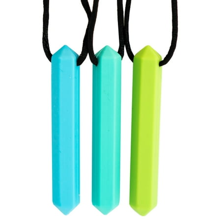 Tilcare Chew Chew Pencil Sensory Necklace 3 Set - Best for Kids or Adults that like Biting or Have Autism Perfectly Textured Silicone Chewy Toys - Chewing Pendant for Boys & Girls - Chew Necklaces