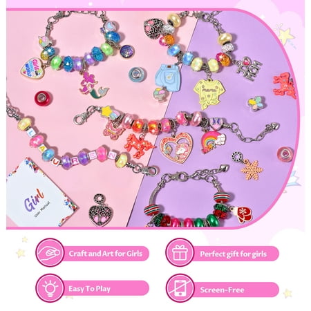Girls Charm Bracelet Making Kit, Unicorn Birthday Christmas Gifts for Girl Age 8 9 10 11 12 Year Old Teenage Girls Toys, DIY Arts and Craft Kits for Kids Girls, Jewelry Making Kit for Preteen Girls