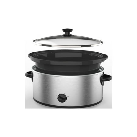 Mainstays 6 Quart Oval Slow Cooker, Stainless Steel Finish, Glass Lid, Model # MS54100112168S