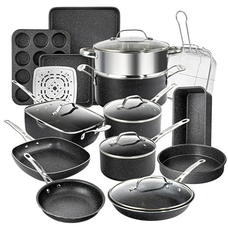 Granitestone Nonstick Pots and Pans 20 Piece Kitchen Cookware Bakeware Set Cooking Frying Skillet Sauce Pan Black