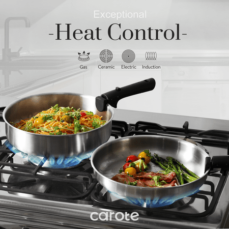 Carote Stainless Steel Pots and Pans, Cookware Set W/Detachable Handle, Oven Safe Induction Cookware, Stainless Steel White Set