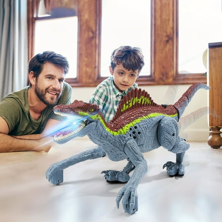 JoyStone Remote Control Dinosaur Toys, Gesture Sensing RC Dinosaurs - Realistic Walking, Roaring, and Spraying Spinosaurus Toys Robot Dinosaur for Kids, Grey