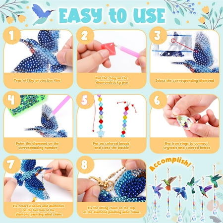 Diamond Art Craft Kits for Girls Ages 6 7 8 9 Gems Wind Chimes Kit for 7-8-9-10 Girls Kids Birthday Gifts Ideas for 6-7-8-9-10 Year Old Girls Arts and Crafts Kits for Kids
