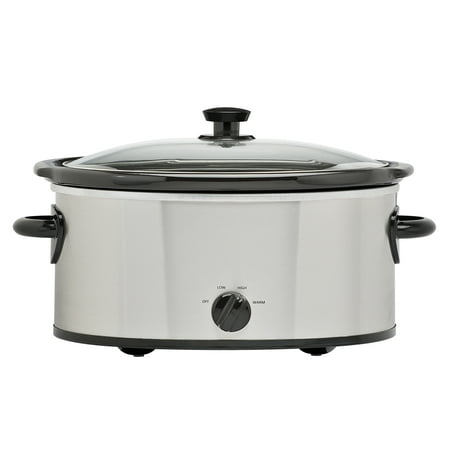 Mainstays 6 Quart Oval Slow Cooker, Stainless Steel Finish, Glass Lid, Model # MS54100112168S