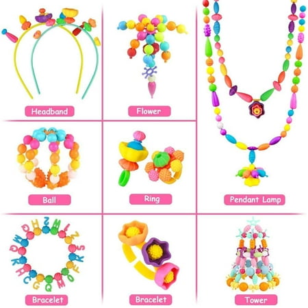 DIY Jewelry Making Kit for Girls 3, 4, 5, 6, 7 Year Old, Kids Pop Snap Beads Set Art & Crafts Creativity Toys for Kids Bracelets, Necklaces, Hairbands and Rings (700+ Pcs)