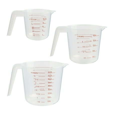 Mainstays 3-Piece Tapered Spout Nesting Plastic Measuring Cups Set, Clear