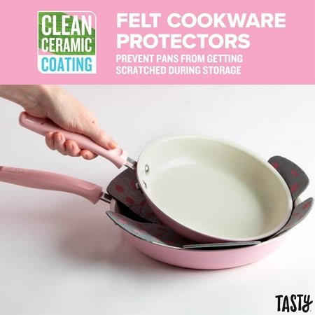 Tasty Clean Ceramic 16 Piece Non-Stick Aluminum Cookware Set, Pink