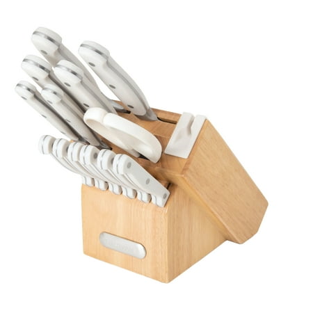 Farberware EdgeKeeper 14-Piece Forged Triple Rivet Kitchen Knife Set with Block White, White