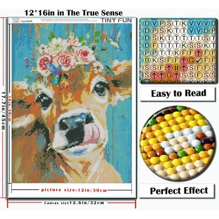 Diamond Art Kits for Adults Kids, DIY 5D Diamond Art Paint with Round Diamonds Full Drill Cow Gem Art Kit for Home Decor 12x16 inch