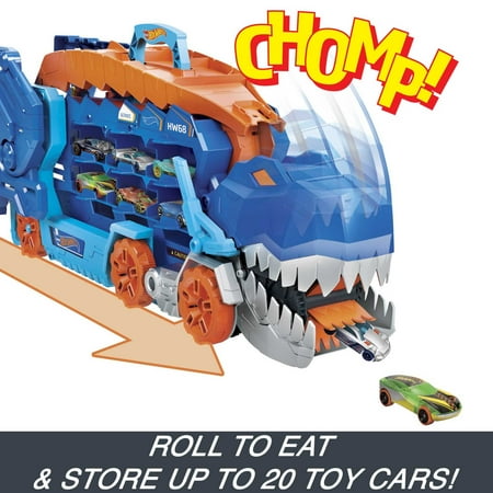 Hot Wheels City Ultimate T-Rex Transporter, Hauler Transforms into a Dino, Featured in ?Let?s Race?