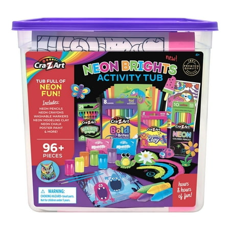 Cra-Z-Art Neon Brights Activity Tub, Multi-Color Drawing Set with over 96 Pieces for Ages 4 and up