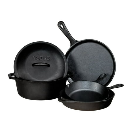 Lodge Cast Iron Seasoned 5-Piece Set with Skillet, Griddle & Dutch Oven