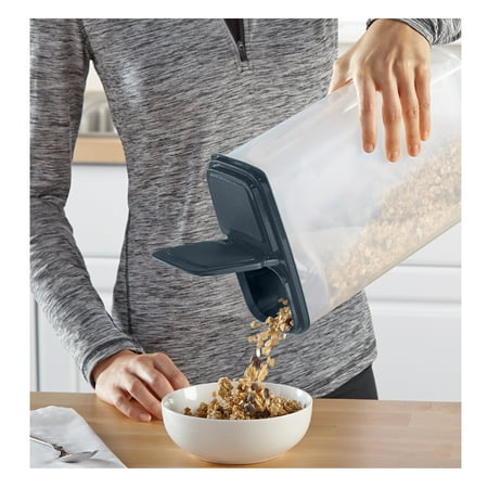 Mainstays Small Cereal Dispenser, Clear Plastic, Gray Lid, 16-Cups (1 Each) 7.25" x 4" x 11.25"