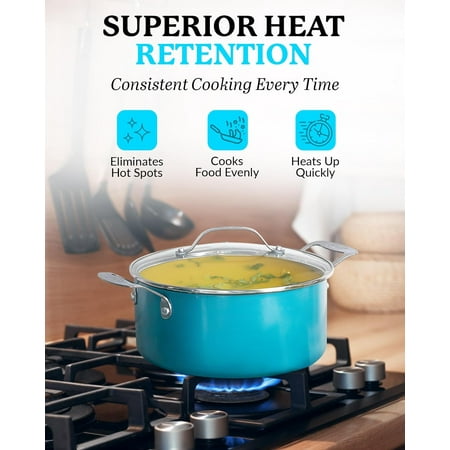 Gotham Steel 12 Piece Pots and Pans Nonstick Set Ceramic Cookware Kitchen Set, With Frying Skillet, Saucepan, Aqua Blue