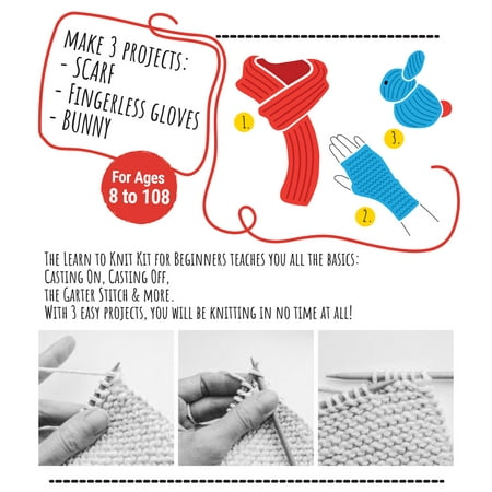 CraftLab Knitting Kit for Beginners, Kids Adults Seniors Includes All Knitting Supplies: Wool Yarn, Knitting Needles, Yarn Needle and Instructions ? Fantastic DIY Gift Learn to Knit Arts & Crafts Kit