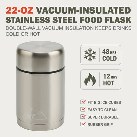 Ozark Trail 22 oz Double-Wall Vacuum-Insulated Stainless Steel Food Jar, Durable & Insulated, Perfect for Camping & Sports