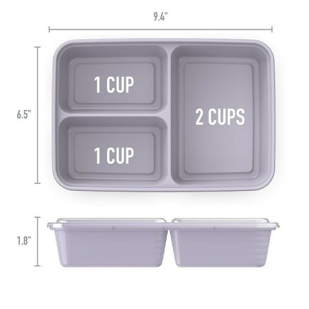 Bentgo? Prep 3-Compartment Containers - 20-Piece Meal Prep Kit with 10 Trays & 10 Custom-Fit Lids - Durable Microwave, Freezer, Dishwasher Safe Reusable BPA-Free Food Storage Containers - Lilac